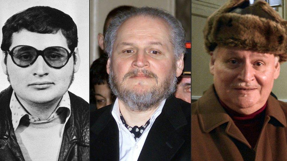 This combination of file pictures created on March 28, 2017 shows (L-R) a portrait of Venezuelan self styled revolutionary Ilich Ramirez Sanchez, also known as "Carlos the Jackal" taken in the early 1970s, Ramirez arriving to face trial at the Palais de Justice in Paris on March 7, 2001 and arriving at the Criminal Court of the Palais de Justice in Paris on December 9, 2013.