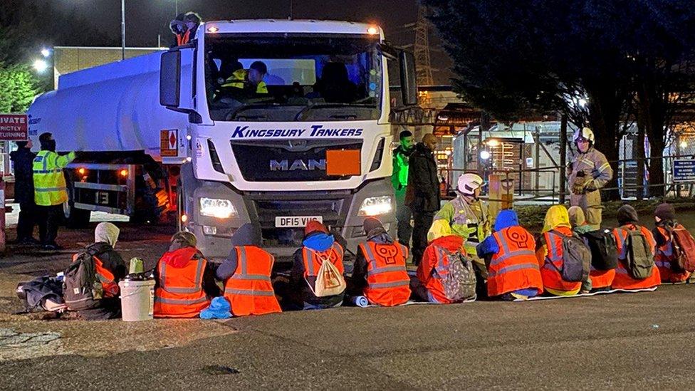 Activists during their blockade of the Tyburn fuel depot in Birmingham