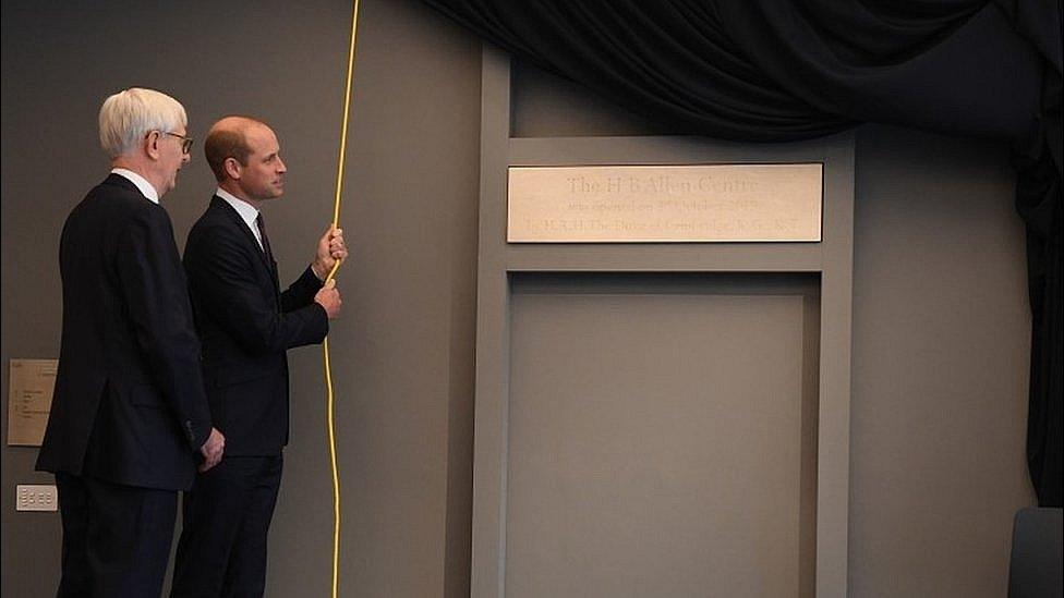 The Duke of Cambridge unveils the plaques at the official opening of Keble College's new graduate building in Oxford