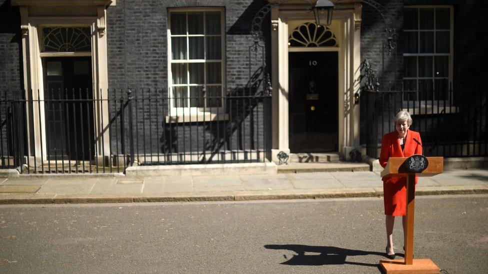 Theresa May outside Downing Street