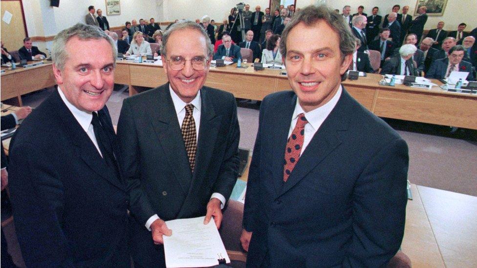 Bertie Ahern, George Mitchell and Tony Blair