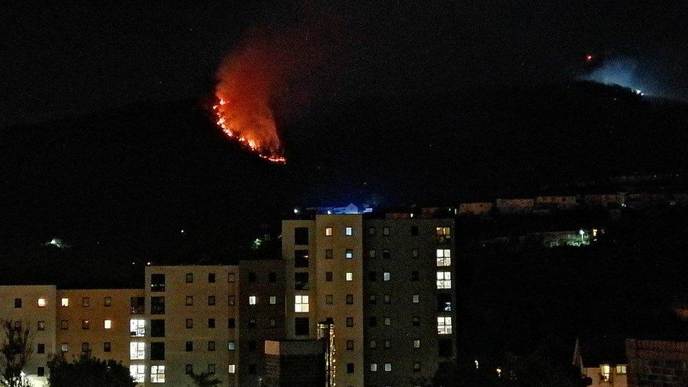 flames on the hill above Swansea