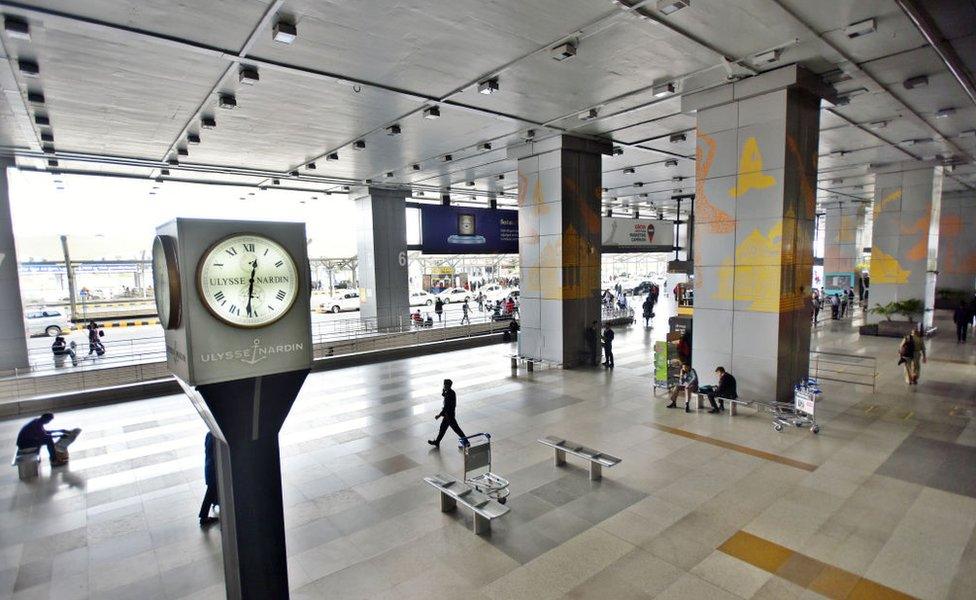 Low footfall seen at Indira Gandhi International (IGI) Airport amid rising coronavirus fear on March 16, 2020 in New Delhi, India.