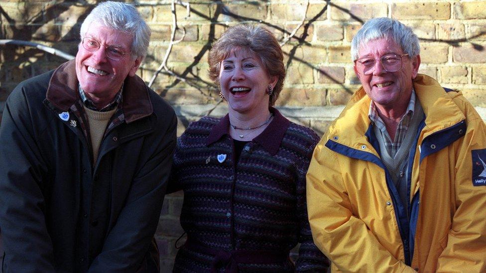 Former Blue Peter presenters (left-right) Peter Purves, Val Singleton and John Noakes in 2000