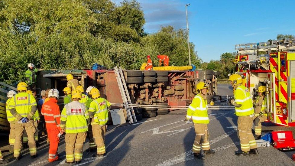 Dorset & Wiltshire Fire and Rescue Service at the scene of the cattle crash.