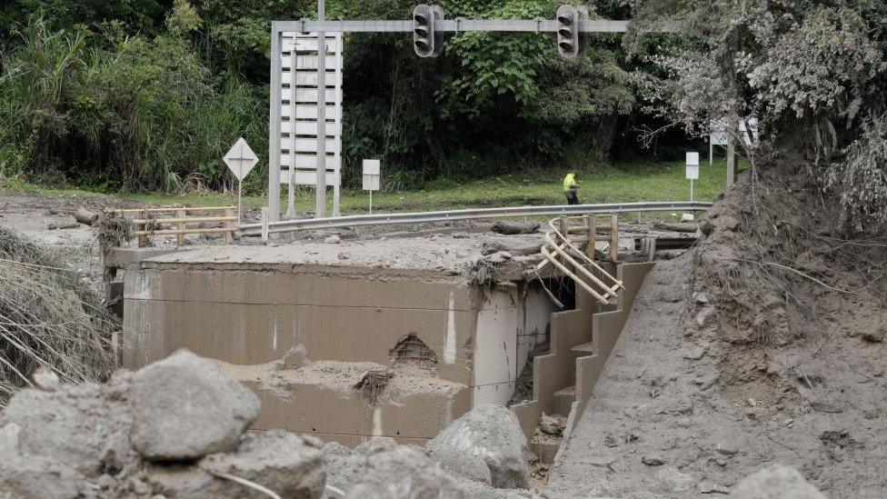 Damages caused by a landslide in Quetame, Cundinamarca, Colombia, 18 July 2023.