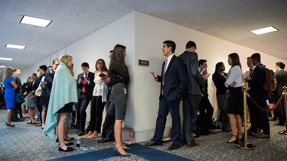 Congressional staffers slept in the hallway for a chance to watch the Comey hearing earlier this month