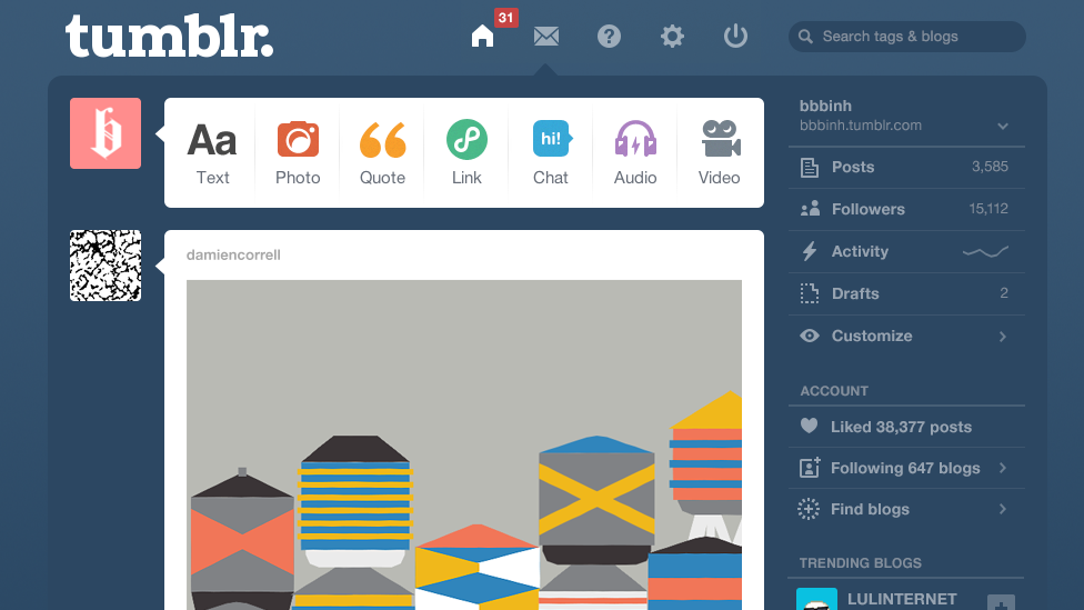 Screenshot of Tumblr dashboard