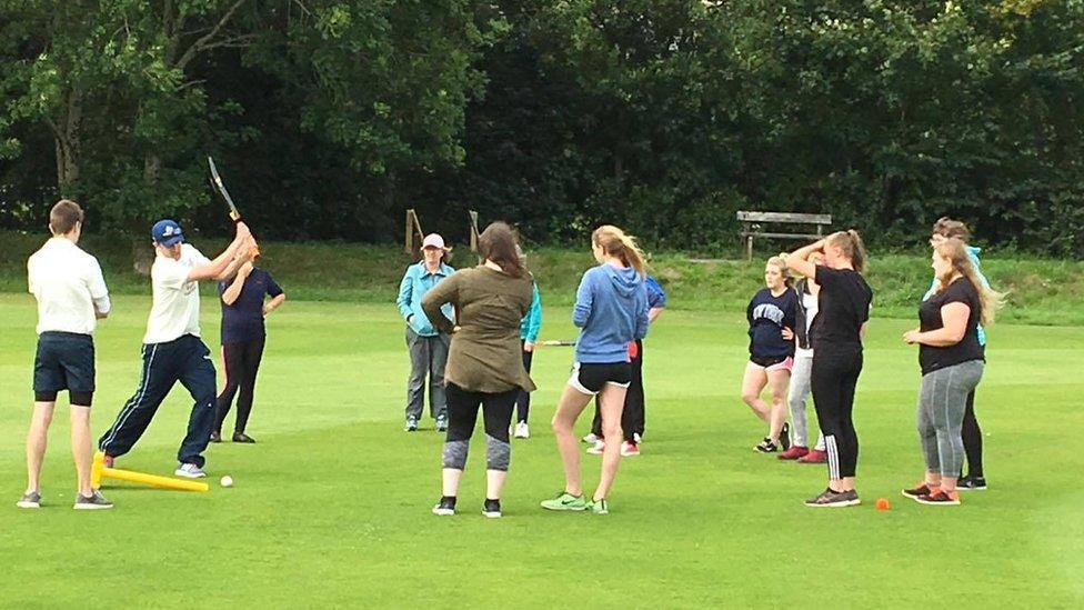 Gareth Lanagan trains youth players at Dolgellau Cricket Club