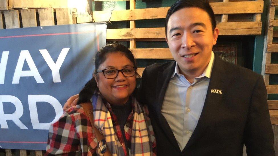 Ann Anhalt and Andrew Yang at a campaign event