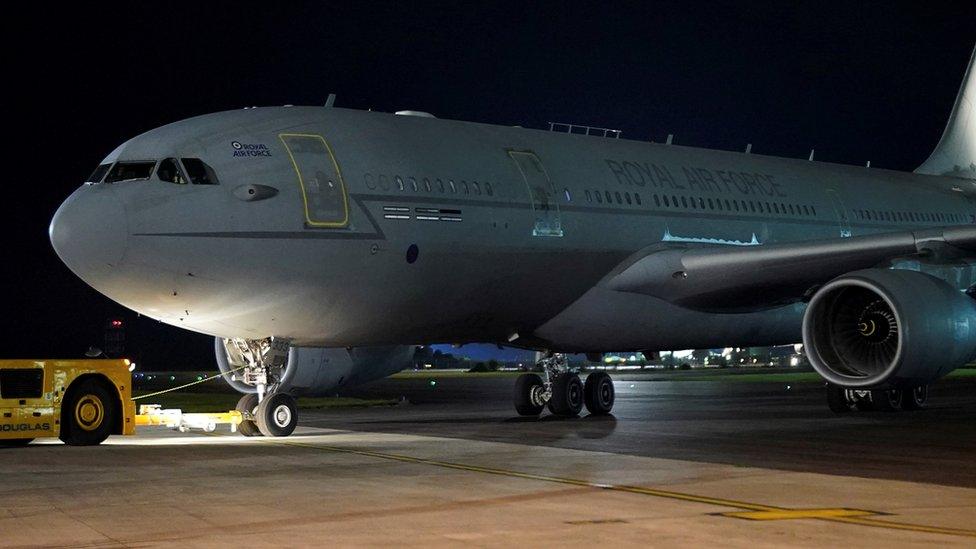 An RAF plane from Afghanistan landing at Brize Norton