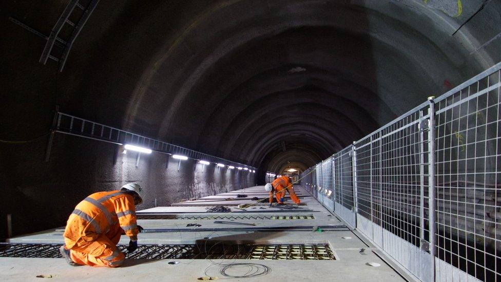 Workmen constructing Liverpool Street platforms