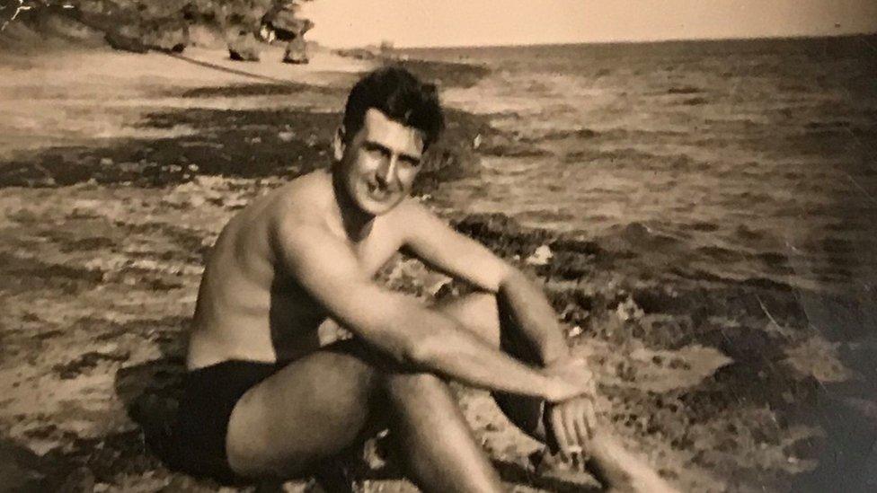 John Stapleford on a beach in Mombasa in 1946