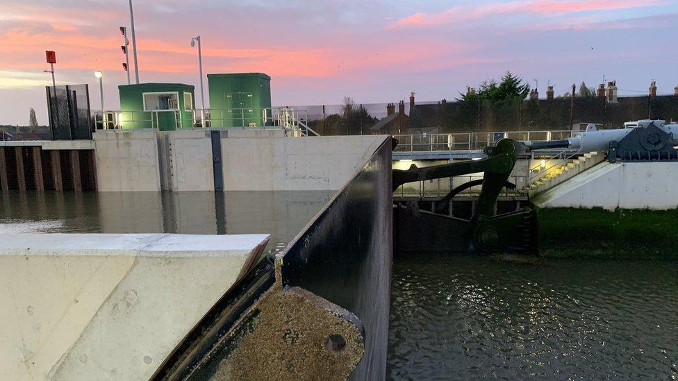 Flood barrier in use