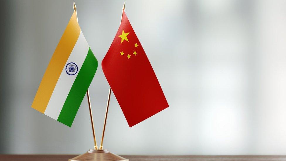 Chinese and Indian flags