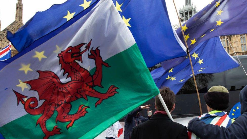 Welsh and EU flags