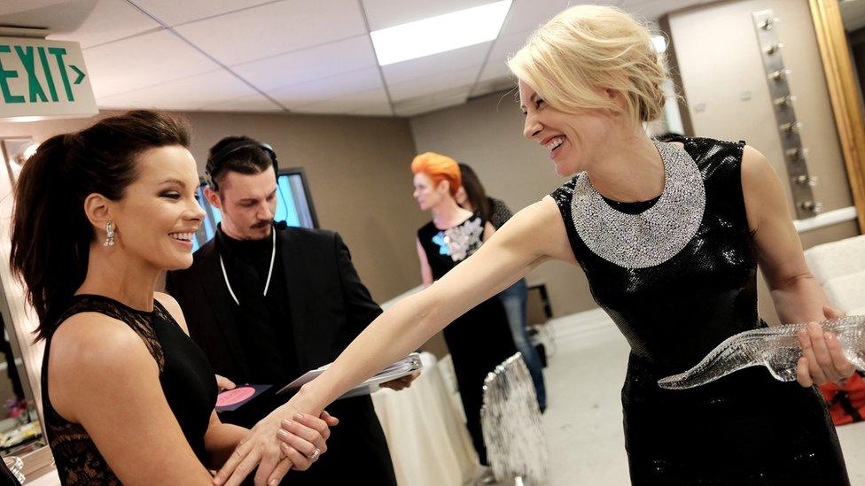 Kate Beckinsale and Cate Blanchett backstage at the Costume Designers Guild Awards