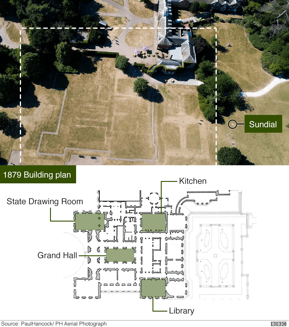 Rooms and corridors of the mansion became visible as stone foundations left in the ground heated up more quickly than surrounding material, scorching the soil above