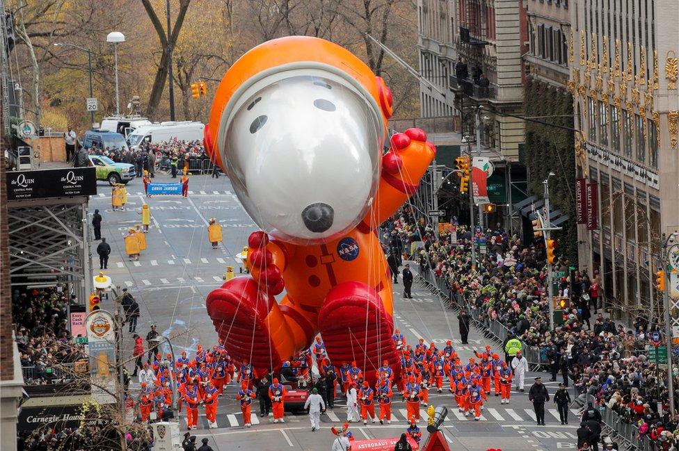 The Snoopy balloon at the Macy's Parade