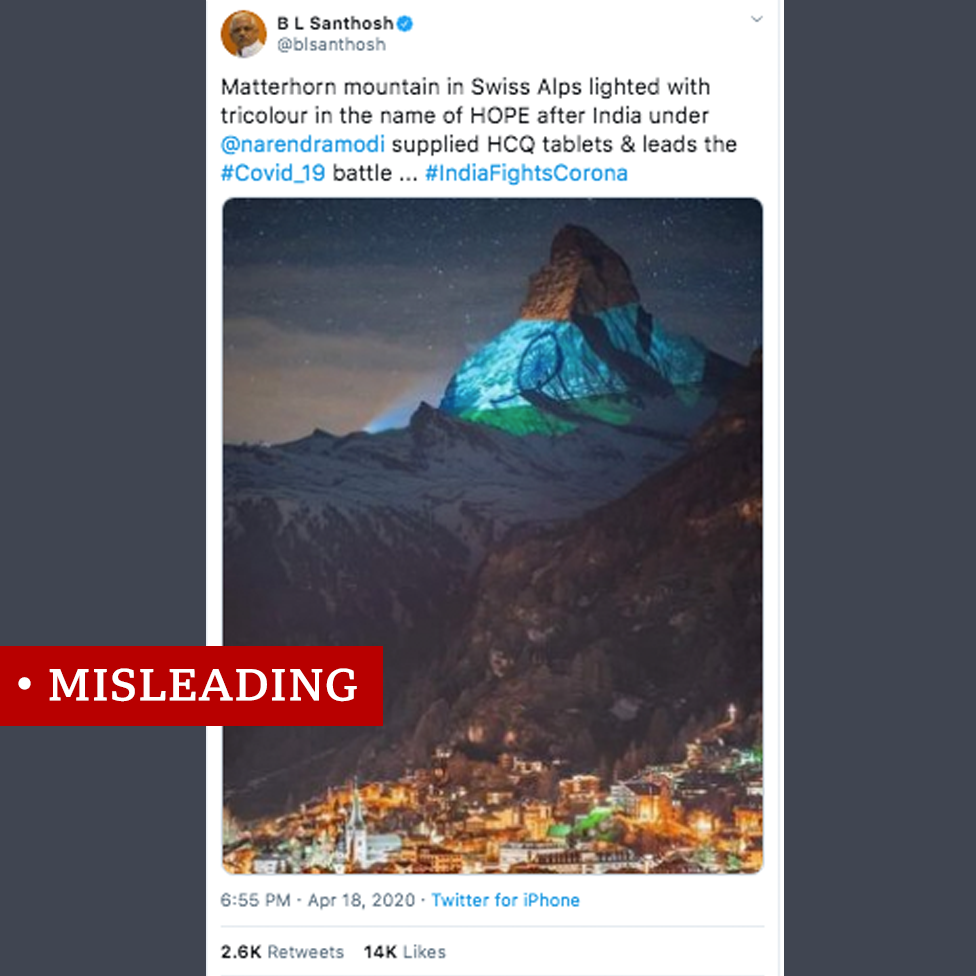 Grab of tweet of Matterhorn labelled "misleading"