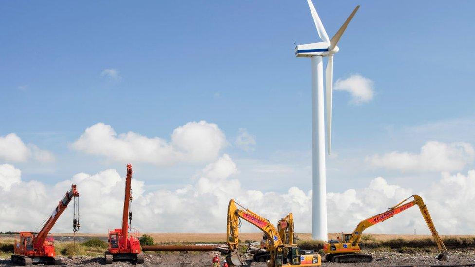 A wind turbine being built near Workington