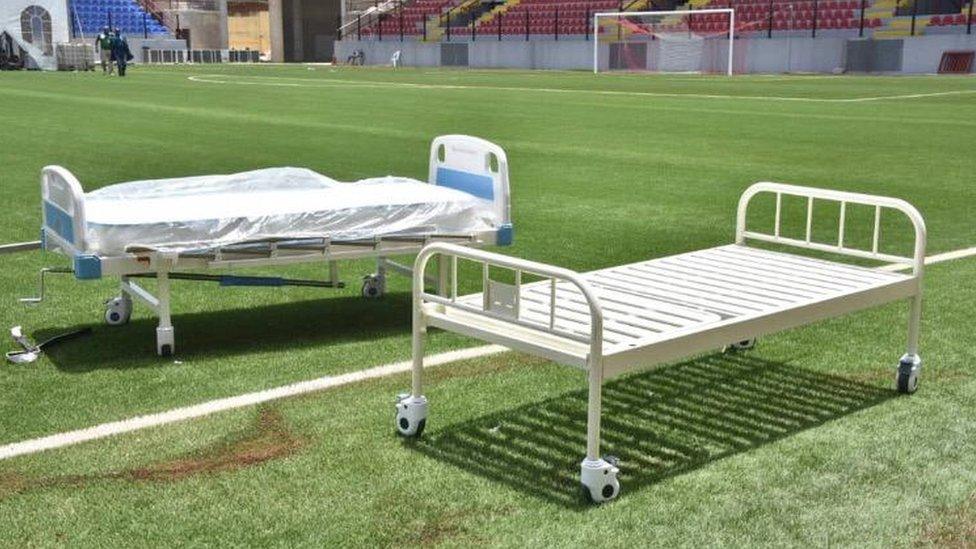 Beds in the Onikan stadium