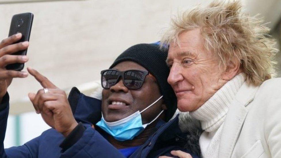 Sir Rod Stewart with scan patient Omarie Ryan