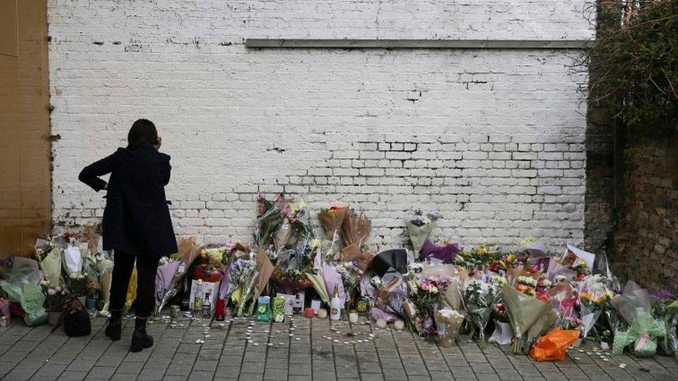 Temporary memorial set up for Israel Ogunsola who was stabbed to death in Hackney on 4 April