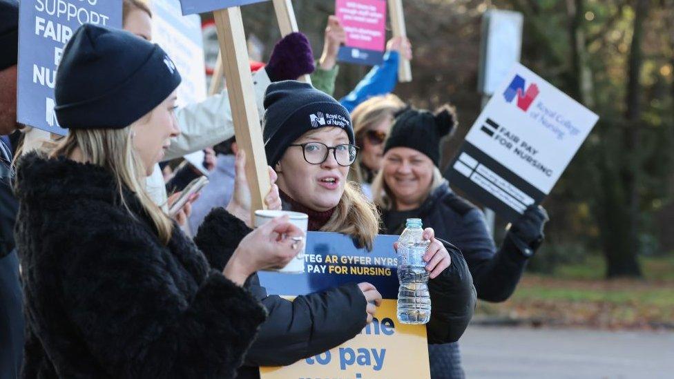 Striking nurses in Cardiff