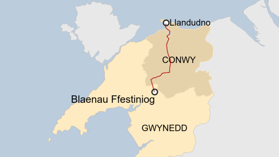 Map showing route of Conwy Valley Line