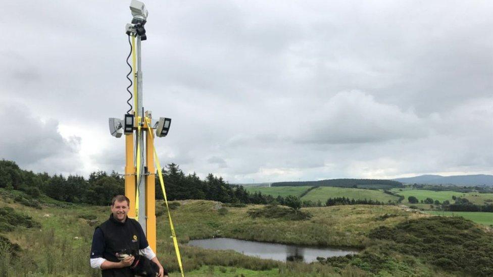 Sheep farmer Llyr Jones has a camera on his land in Derwydd, near Corwen