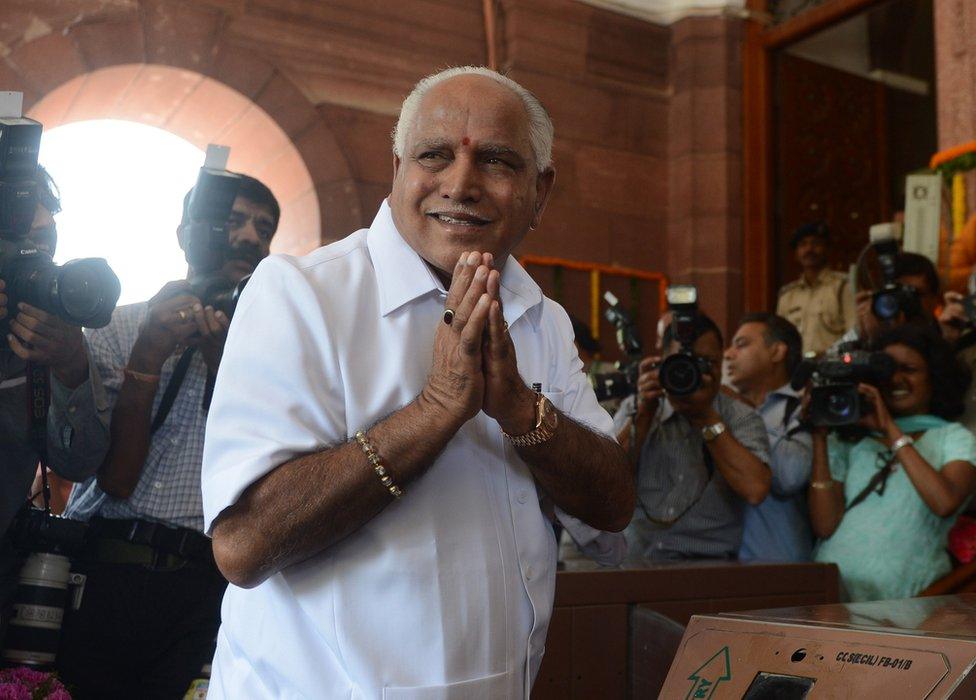 BJP MP B S Yeddyurappa arrives at parliament in New Delhi on 20 May 2014.