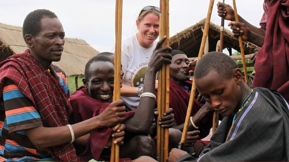 Amy Dickman with members of the Barabaig tribe