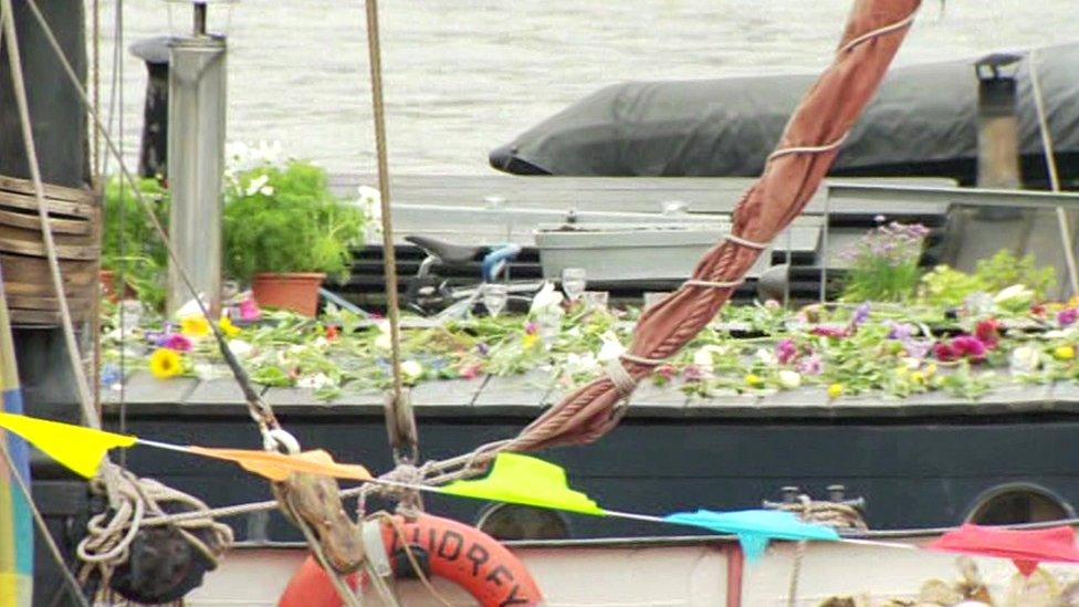 Jo Cox's Thames houseboat covered in flowers