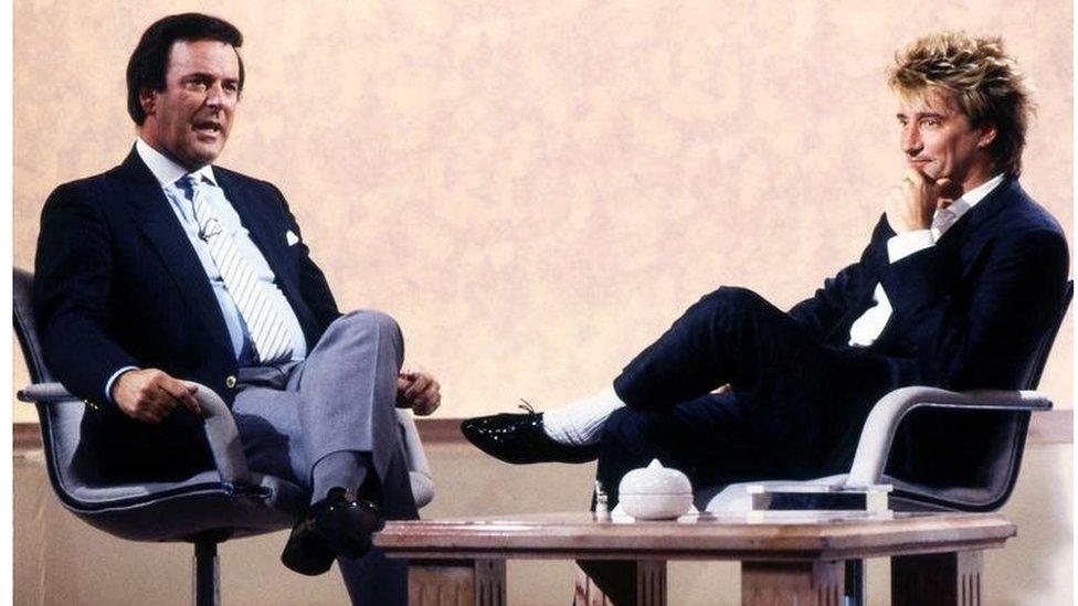 Sir Terry Wogan with singer Rod Stewart on the chat show "Wogan"