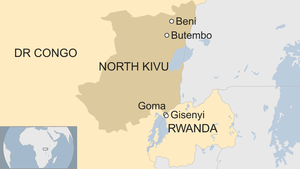 Map of the border area between DR Congo and Rwanda