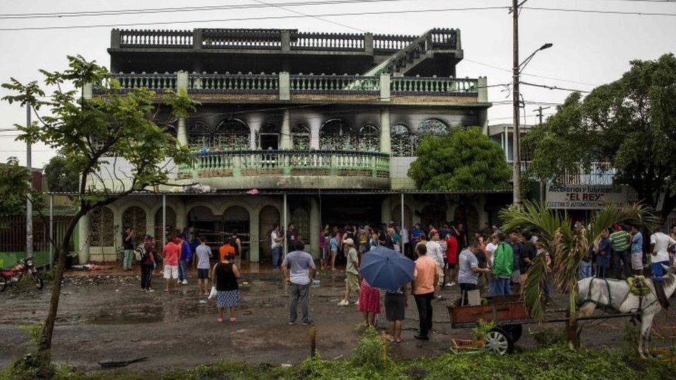 An external view of a burned house during the 60th day of protests against the government of Daniel Ortega, in Managua, Nicaragua, 16 June 2018