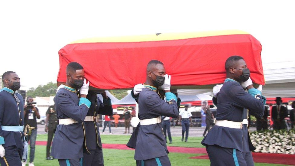 .Pallbearers carrying the body of Christian Atsu at the funeral in Accra