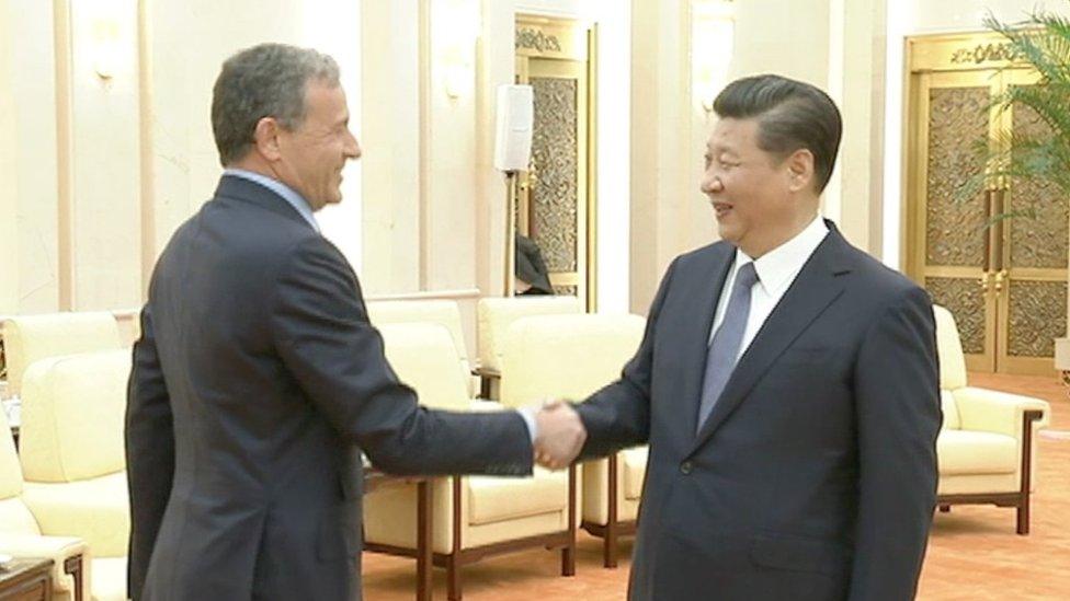 Still from CCTV footage of Disney Chief Executive Bob Iger meeting president Xi Jinping in Beijing recently