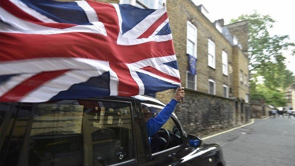 Taxi driver celebrating the Brexit vote in June 2016