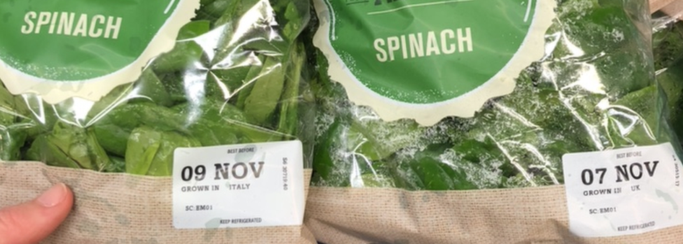 Two bags of spinach