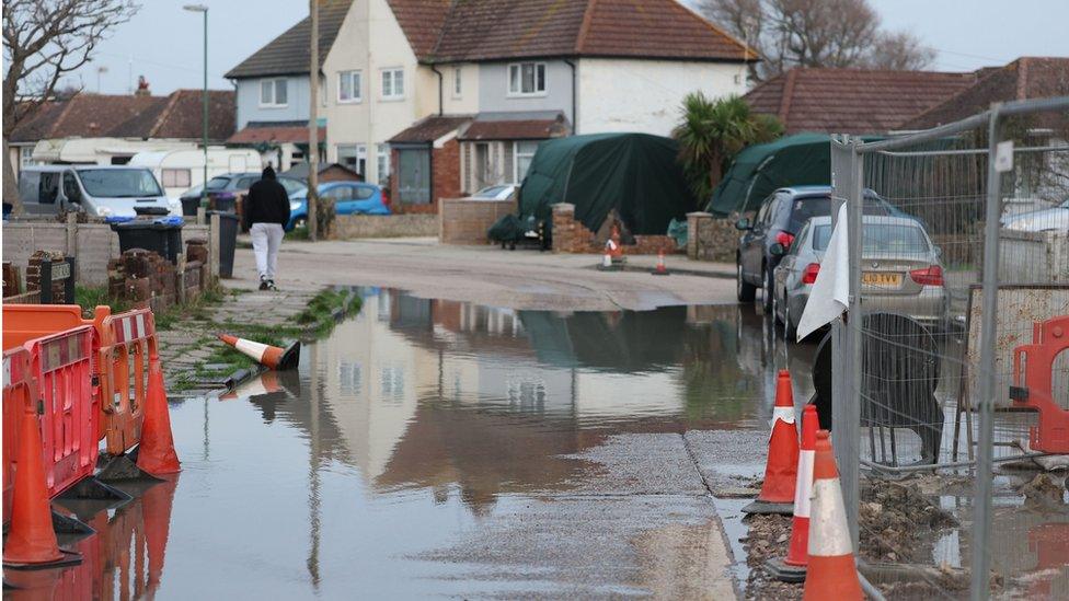 Flooded road in Lancing