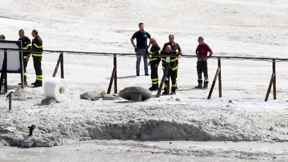 Rescuers arrive at Solfatara di Pozzuoli where three people died in the crater at Pozzuoli, Naples, Italy, 12 September 2017