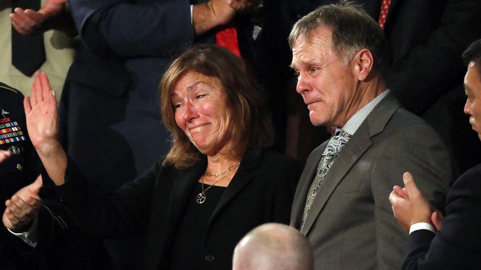 Otto Warmbier's parents wave to crowd at the State of the Union on 30 January 2018