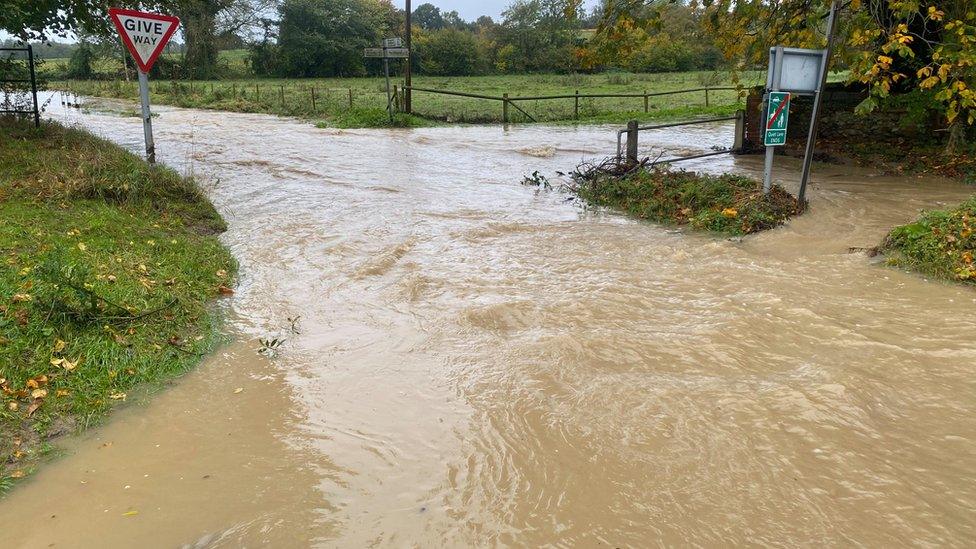 Flooded road near Ipswich