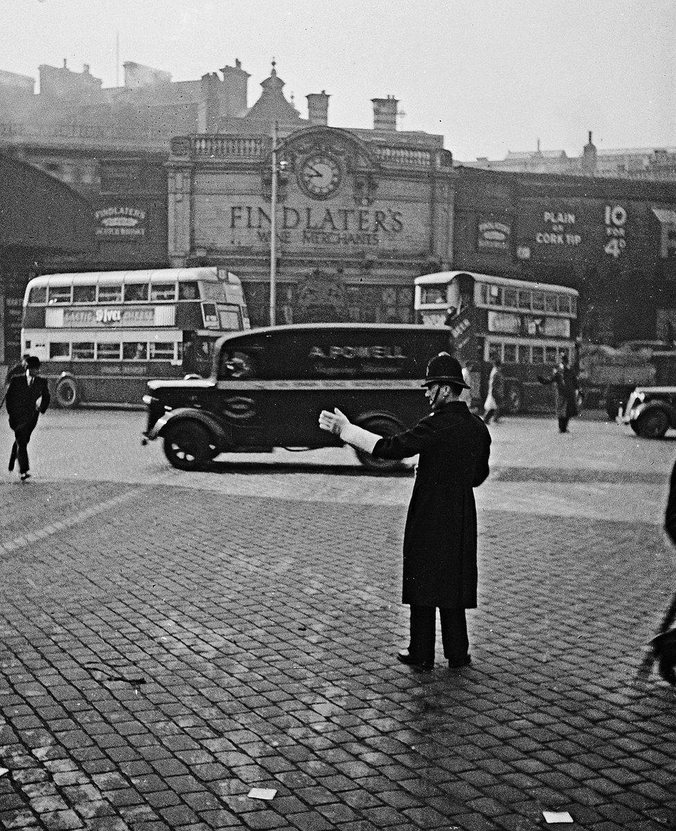 Policeman on traffic duty, London, 1937