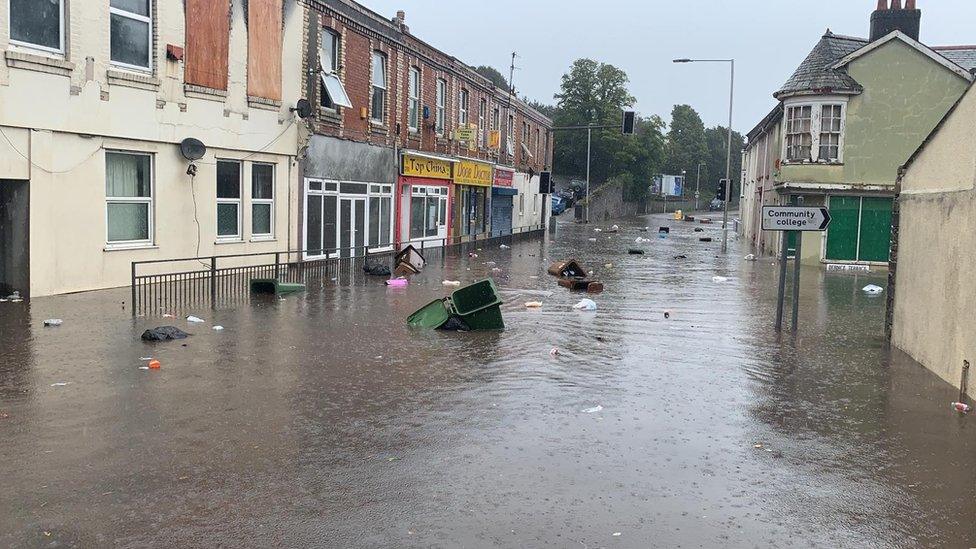 Flooded Alexandra Road in Plymouth