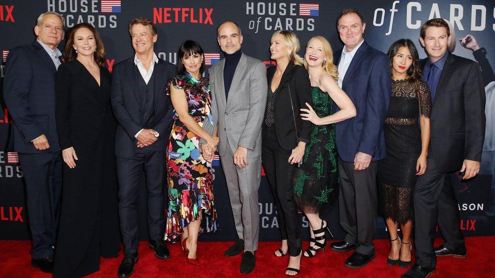 (L-R) Campbell Scott, Diane Lane, Greg Kinnear, Constance Zimmer, Michael Kelly, Robin Wright, Patricia Clarkson, Boris McGiver, Nini Le Huynh and Derek Cecil attend "House of Cards" Season 6 World Premiere on October 22, 2018 in Los Angeles, California. (Photo by Rachel Murray/Getty Images for Netflix)