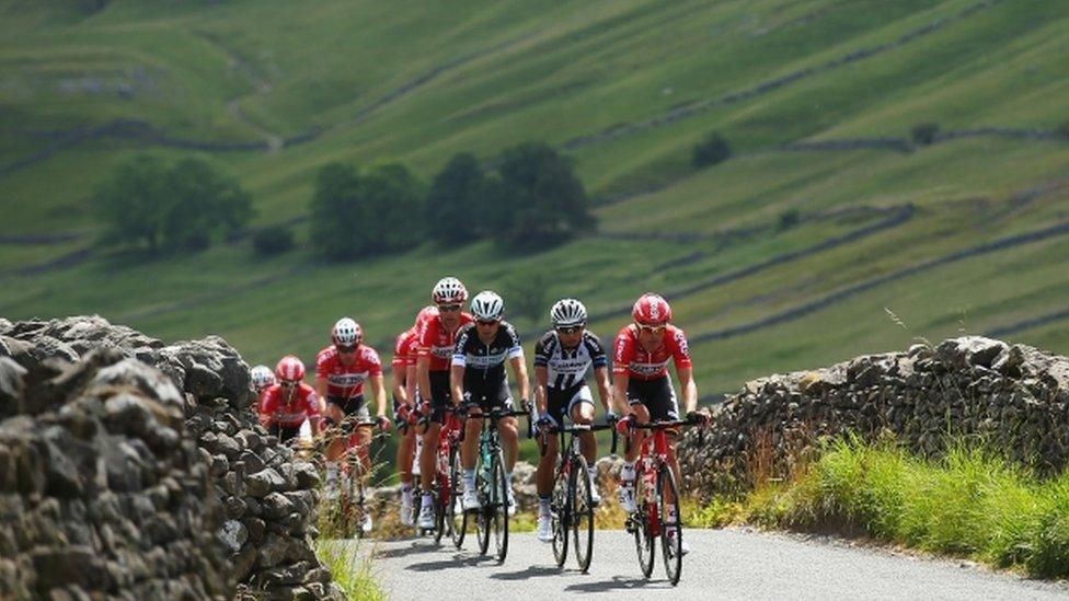 Tour de Yorkshire cyclists in the Yorkshire Dales