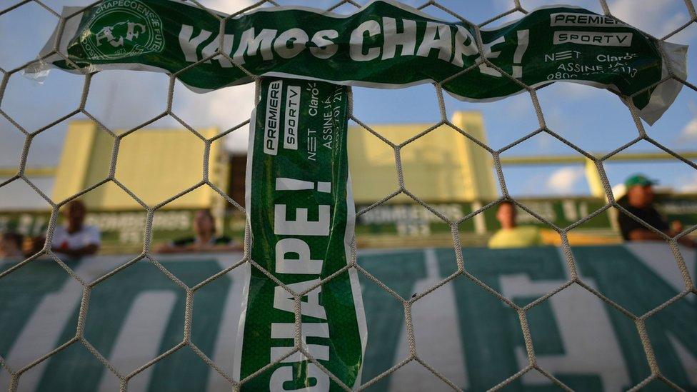 Tributes to players of Brazilian team Chapecoense at the Arena Conda stadium in Chapeco, Brazil, on December 1, 2016.